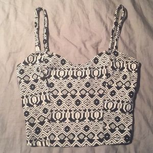 Cream and black printed crop